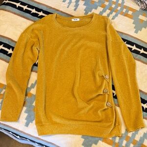 First Love Mustard Crew Neck Sweater with Button Detail